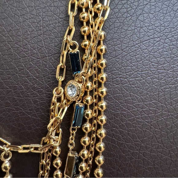 New Coach Elegant Gold Multi-Layer Chain Necklace with Gem Accents - Picture 6 of 7